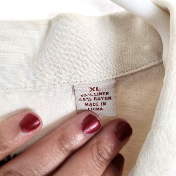 Caribbean Cream Linen Palm Tree Tropical Short Sleeve Button Down Shirt Mens XL - Picture 6 of 6